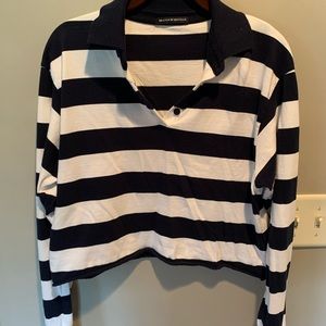 BRANDY MELVILLE Navy/White Cropped Rugby Shirt